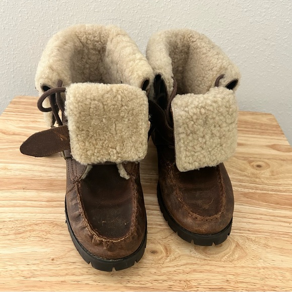 Ralph Lauren Brown Leather Shearling Boots | Cozy Winter Buckle Boots Size 7 - Picture 11 of 12